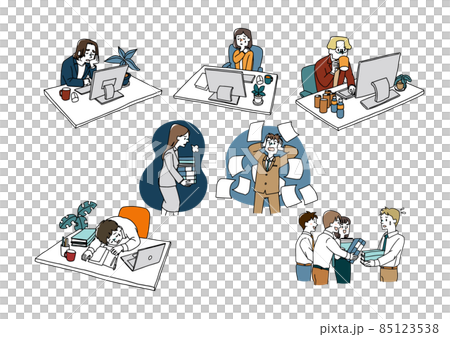 仕事にストレスを感じている人々のセット ブラック企業で怒りと不安を抱え働く会社員 燃え尽き症候群 仕事にストレスを感じている人々のセット ブラック企業で怒りと不安を抱え働く会社員 燃え尽き症候群 85123538