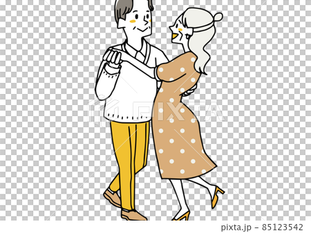 享受時尚和舞蹈的一對老夫婦 時尚和快樂的生活方式 一個人線條鬆散的插圖 85123542