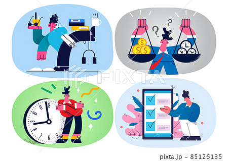 Set of businesspeople multitask manage to meet deadline  85126135