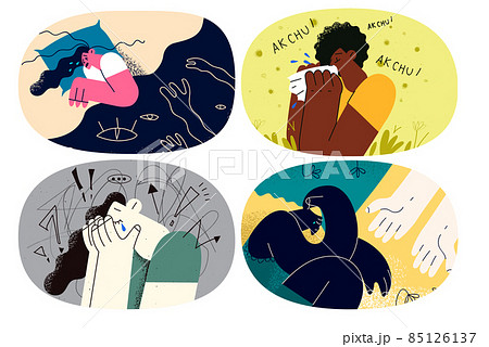 Set of stressed female feel broken struggle with anxiety Set of stressed female feel broken struggle with anxiety 85126137