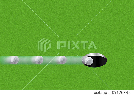 カップにゴルフボールが吸い込まれるシーン。目標達成イメージ。 カップにゴルフボールが吸い込まれるシーン。目標達成イメージ。 85126345