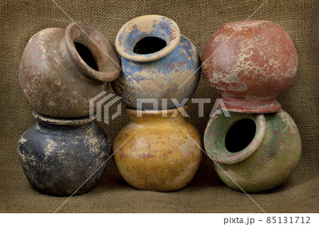 six clay plant pots with grunge finish six clay plant pots with grunge finish 85131712