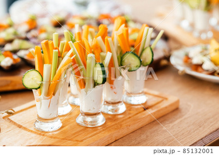 Holiday vegetable appetizers, Fresh vegetables in a yoghurt sauce 85132001