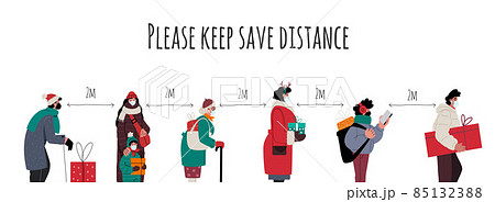 Save distance,people in medical masks standing in line.Christmas shopping Save distance,people in medical masks standing in line.Christmas shopping 85132388