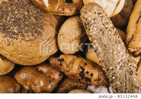 overhead view freshly baked bread. High quality photo 85132448