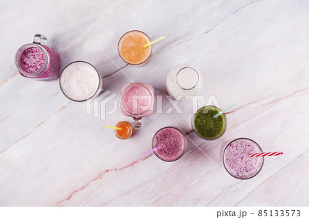 assorted refreshing drinks table. High quality photo assorted refreshing drinks table. High quality photo 85133573