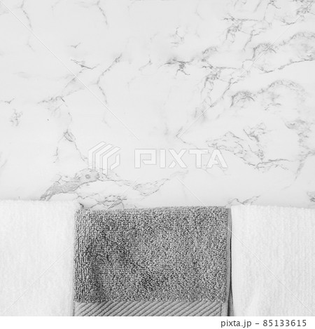 black white towels marble backdrop. High quality photo 85133615