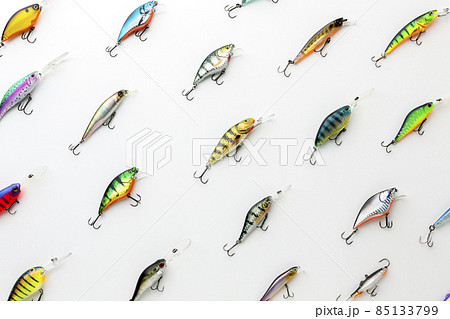 top view colorful assortment fish bait. High quality photo top view colorful assortment fish bait. High quality photo 85133799