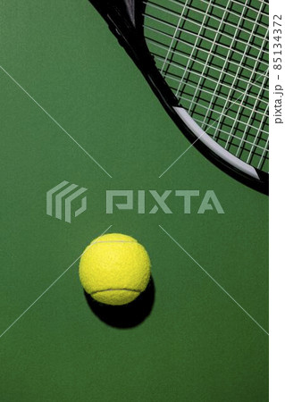 top view tennis ball with racket. High quality photo 85134372