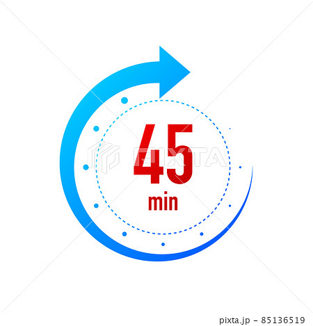45 minute clocks arrows. Work time effect or delivery service time icons. White background. Vector illustration. 85136519