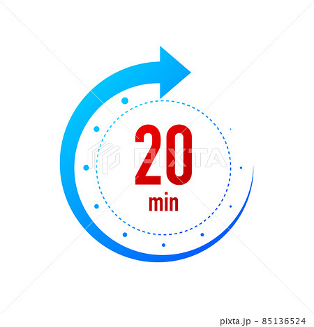 20 minute clocks arrows. Work time effect or delivery service time icons. White background. Vector illustration. 85136524