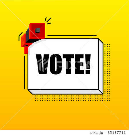 Vote banner template. Marketing flyer with megaphone. Isometric and pixel style. Template for retail promotion and announcement. Vector illustration. 85137711