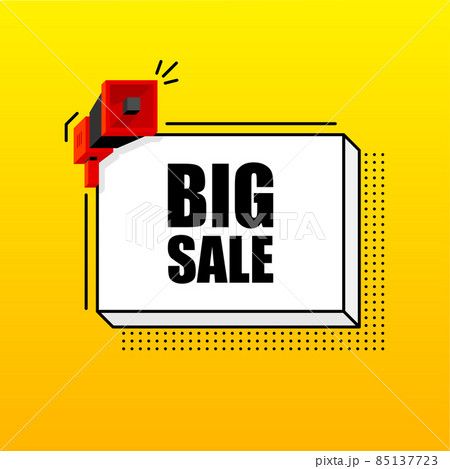 Big Sale banner template. Marketing flyer with megaphone. Isometric and pixel style. Template for retail promotion and announcement. Vector illustration. 85137723