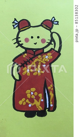チャイナドレスを着た猫 85138302