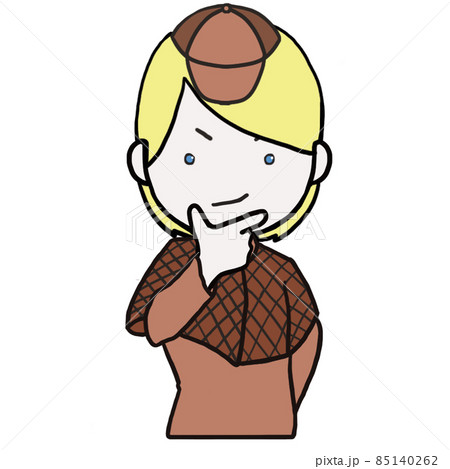 顎に手を当ててかっこつける中年の探偵（女3） 85140262