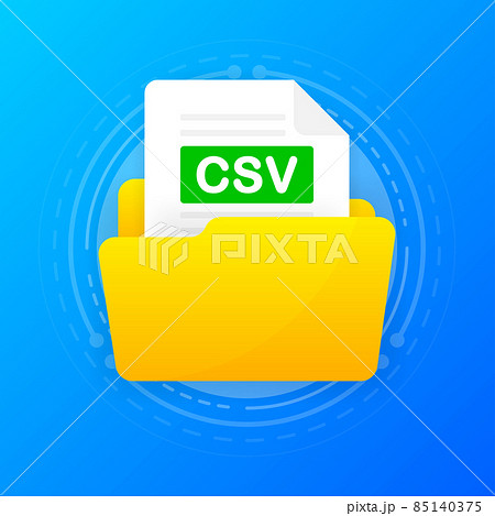 Open folder icon with CSV file inside. Folder with documents on a blue background. Flat design. Vector illustration. Open folder icon with CSV file inside. Folder with documents on a blue background. Flat design. Vector illustration. 85140375