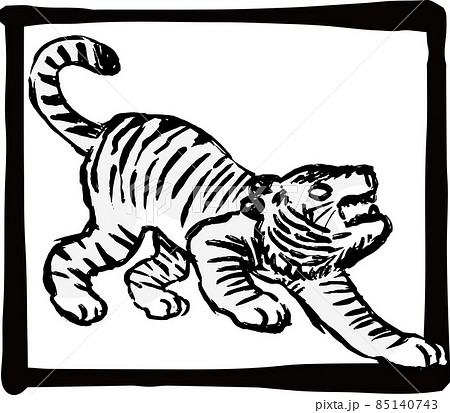 ちょっとリアルな虎と和風の枠 寅年 年賀状のイラスト素材