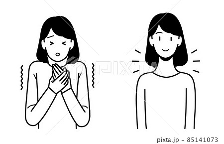 冷え性 健康 女性 上半身 白黒のイラスト素材