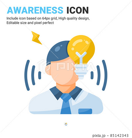 Awareness icon vector with flat color style isolated on white background. Vector illustration idea sign symbol icon concept for business, finance, industry, company, apps, web, ui, ux and project 85142343