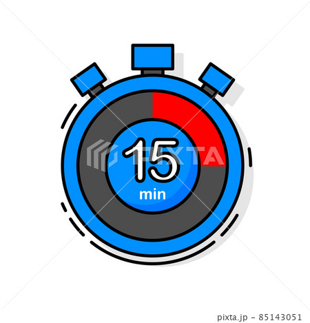 15 minutes left. Timer, clock, stopwatch isolated icon. Note the cooking time. Vector illustration. 85143051