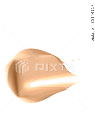Beige beauty cosmetic texture isolated on white background, smudged makeup emulsion cream smear or foundation smudge, crushed cosmetics product and paint strokes 85144117