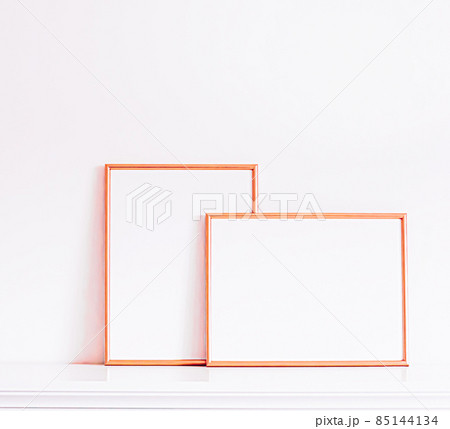 Rose gold frame on white furniture, luxury home decor and design for mockup, poster print and printable art, online shop showcase 85144134