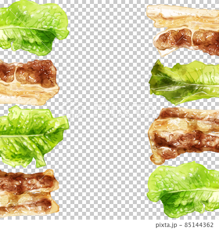 手描き水彩のサンチュと焼肉イラスト正方形フレーム・左右 85144362