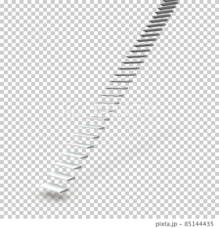 A simple white staircase that stretches out endlessly. A concept illustration that represents ascension and sublimation to another dimension. White background. 85144435