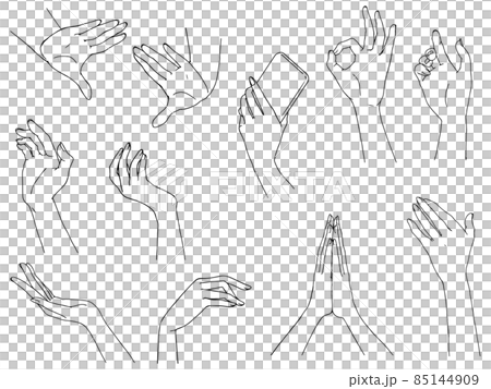 女性の手のイラストセット②線画 女性の手のイラストセット②線画 85144909