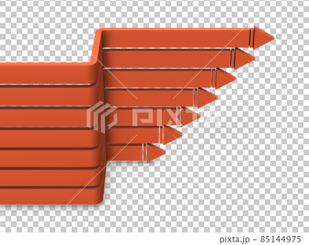 Multiple arrows that continue to move forward to the right after twists and turns. A concept that represents the progress of a project. White background. 85144975