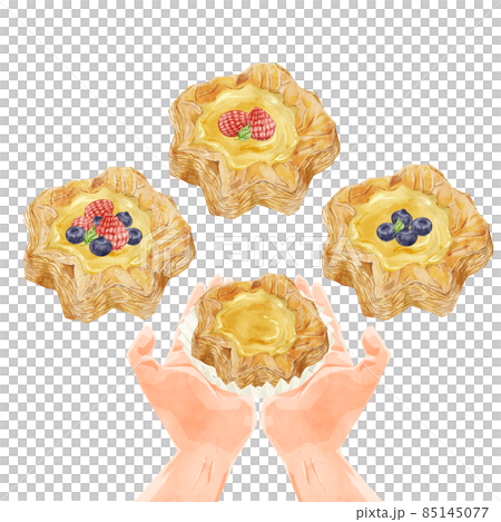 ベリーカスタードデニッシュペイストリー手描き水彩風イラスト 85145077
