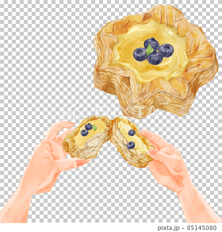 藍莓蛋奶丹麥糕點手繪水彩風格插圖 85145080