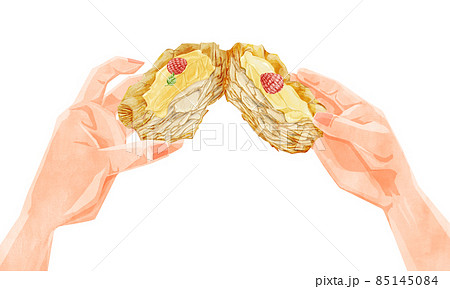 ベリーカスタードデニッシュペイストリー手描き水彩風イラスト 85145084