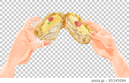 ベリーカスタードデニッシュペイストリー手描き水彩風イラスト 85145084