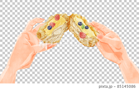 漿果奶油丹麥糕點手繪水彩風格插圖 85145086
