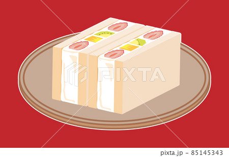 フルーツサンド イチゴ キウイ パイン 四角に二分割 白フチあり のイラスト素材