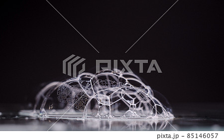 Abstract macro of soap bubble. Close up surface of soap bubble seems like planet in space. Creative background. 85146057