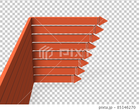 直角に右に曲がる沢山の矢印。それは、方針転換へのターニングポイントを表すコンセプト。白バック。 85146270