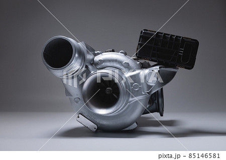 New metal turbocharger. Exhaust gas blower. Parts background 85146581