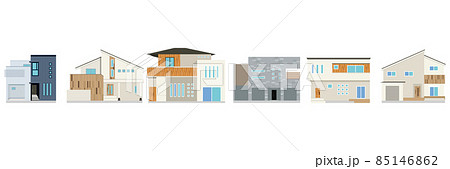 街並み 住宅街 戸建て イラスト 背景無しのイラスト素材