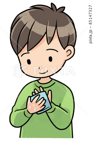 ハンカチで手を拭く男の子のイラスト素材