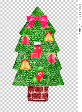 Pencil drawing Christmas tree with red ornaments