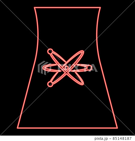 Neon cooling tower of nuclear power plant red color vector illustration image flat style 85148187