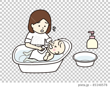 A mother who bathes a crying baby 85148578