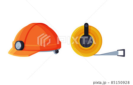 Measure Tape and Hard Hat with Flashlight as Geology Instrument and Tool Vector Set Measure Tape and Hard Hat with Flashlight as Geology Instrument and Tool Vector Set 85150928