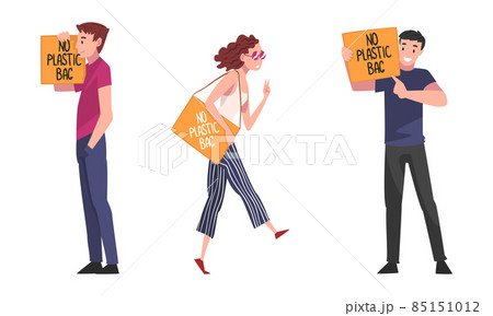People Character with Placard Having No Plastic Bag Inscription Vector Set People Character with Placard Having No Plastic Bag Inscription Vector Set 85151012