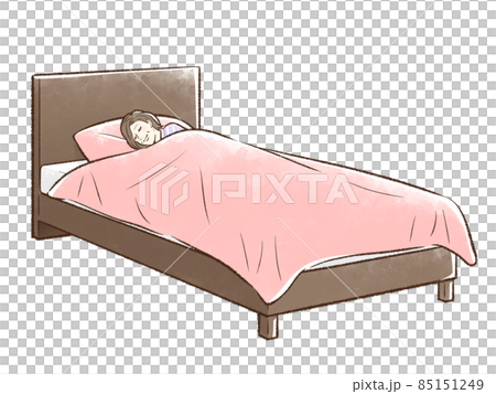 ピンク色のベッドで眠る中年女性＿背景なし 85151249