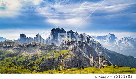Landscape from Gardena mountain pass of Dolomites mountain range of Italy, Europe, Unesco World Heritage Site 85151302