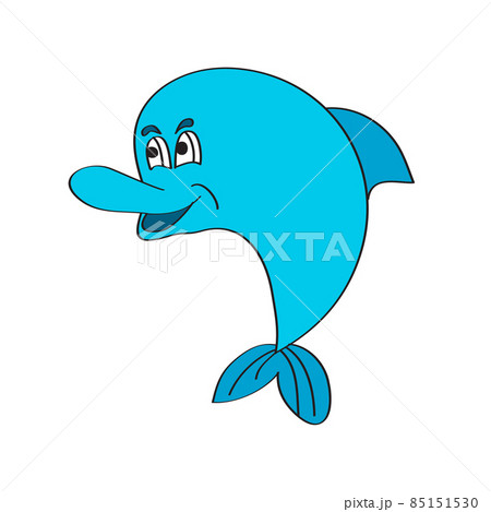 Simple cartoon icon. Cute cartoon smiling dolphin isolated on white 85151530