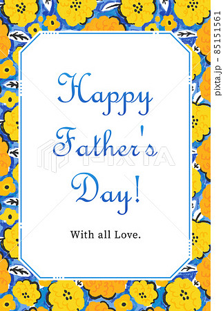 父の日 メッセージカードテンプレート 鮮やかな黄色と青の花柄のイラスト素材
